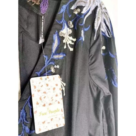 Free People Gypsy Rose Jumpsuit Floral Embroidered Black Size 4 Wide Leg… - Picture 11 of 16